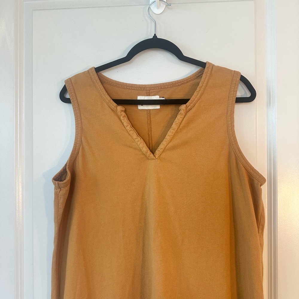 Pact The Frame Organic V-Neck Sleeveless Side Slit Lightweight Tan MIDI Dress,XL - Picture 6 of 9